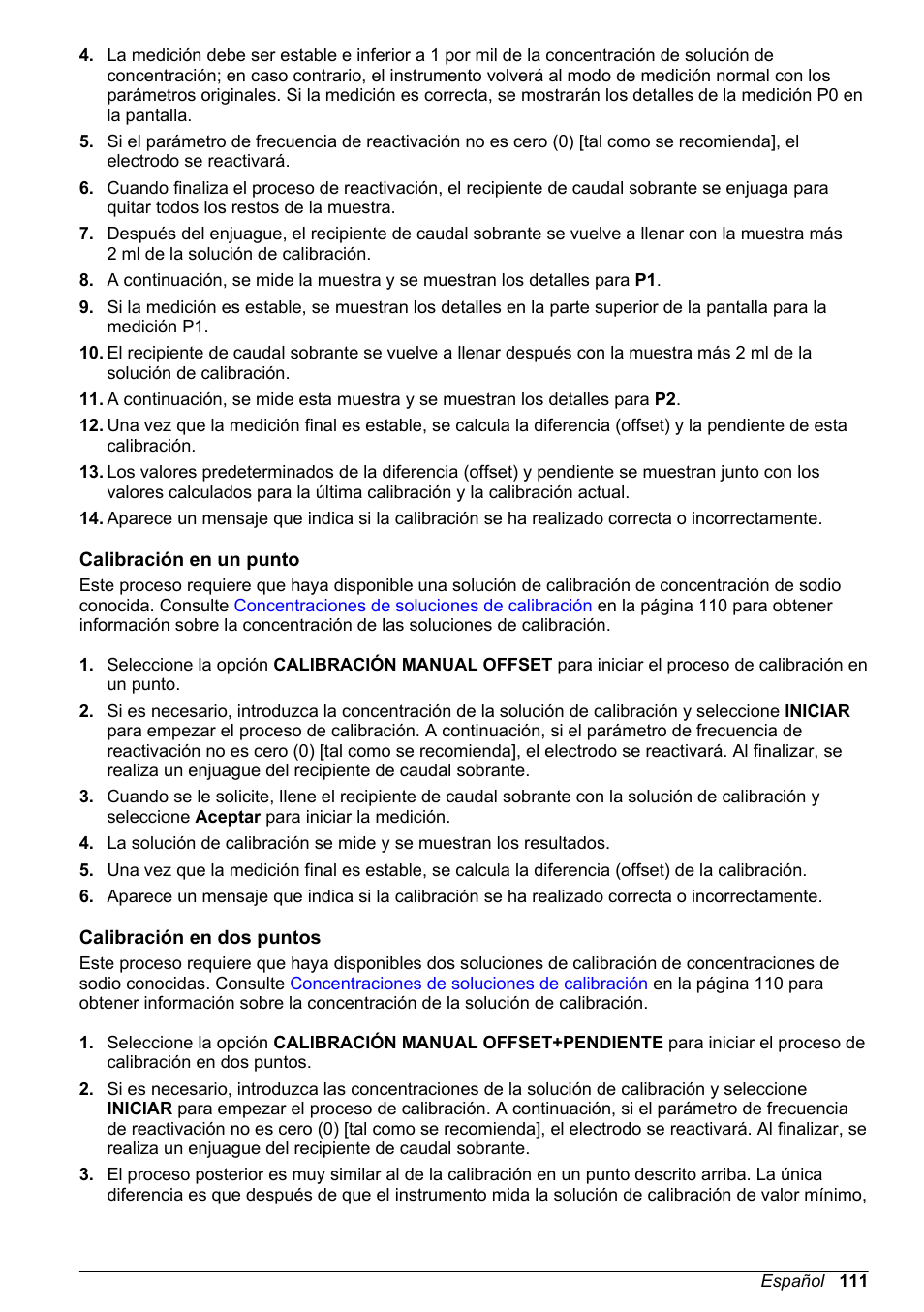 Calibración en un punto, Calibración en dos puntos, Calibración en | Un punto | Hach-Lange POLYMETRON 9240 Basic User Manual User Manual | Page 111 / 162