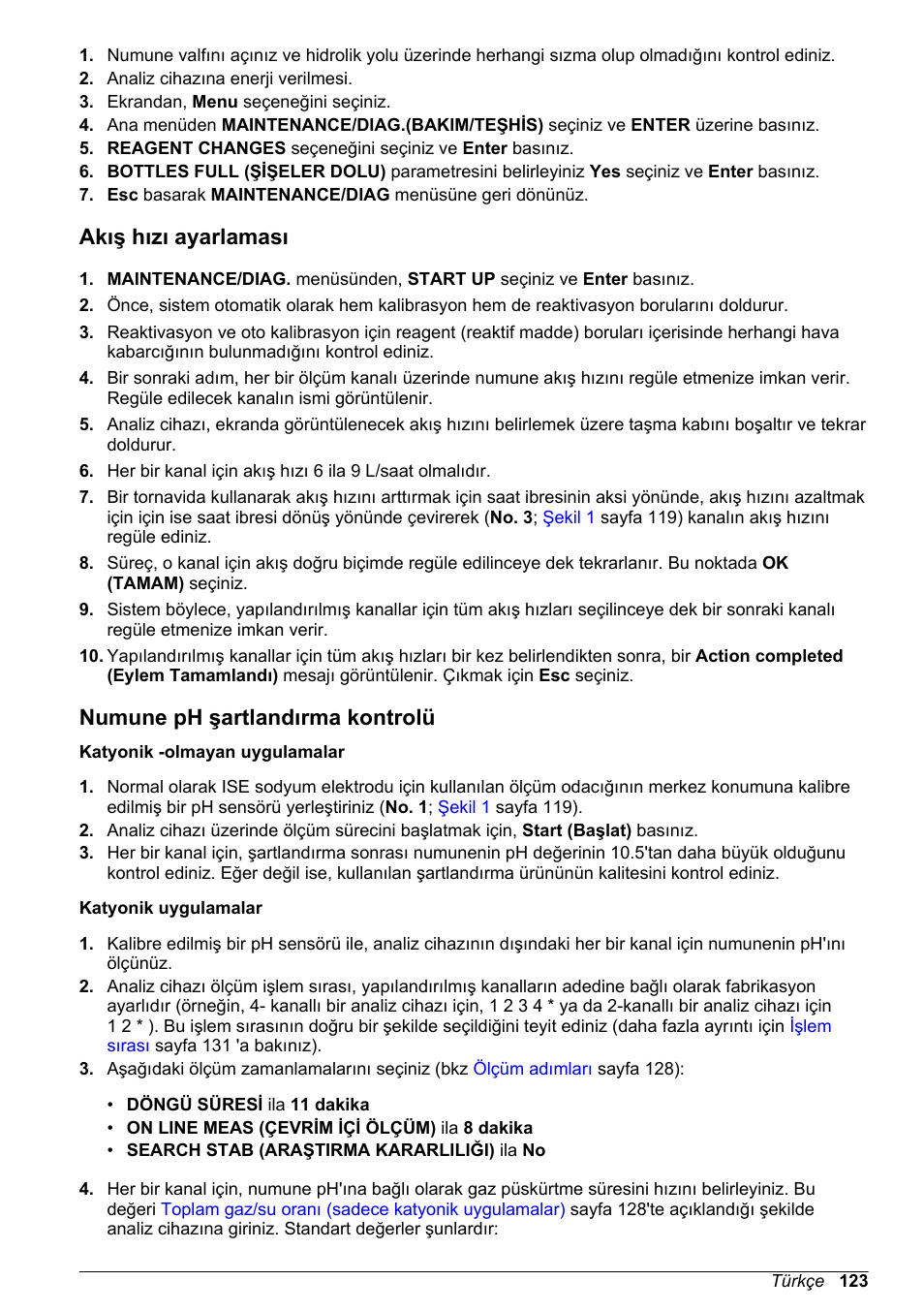 Akış hızı ayarlaması, Numune ph şartlandırma kontrolü | Hach-Lange POLYMETRON 9240 Basic User Manual User Manual | Page 123 / 162