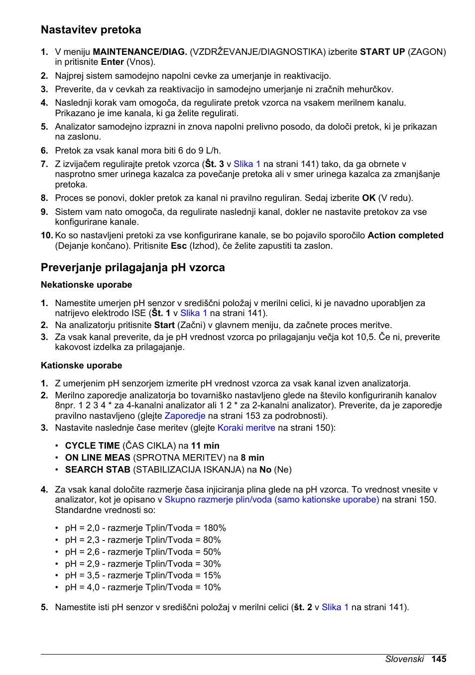 Nastavitev pretoka, Preverjanje prilagajanja ph vzorca | Hach-Lange POLYMETRON 9240 Basic User Manual User Manual | Page 145 / 162