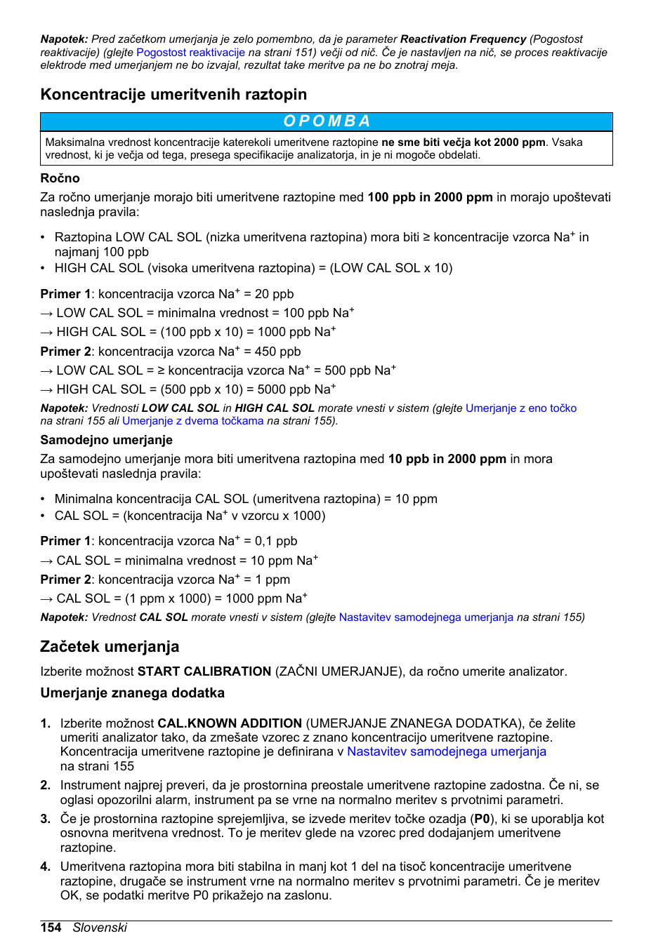 Koncentracije umeritvenih raztopin, Začetek umerjanja, Umerjanje znanega dodatka | Hach-Lange POLYMETRON 9240 Basic User Manual User Manual | Page 154 / 162