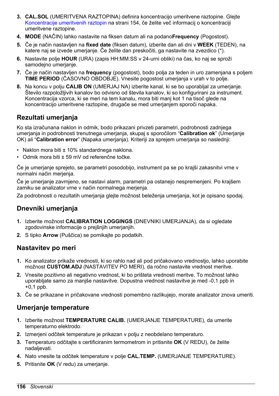 Rezultati umerjanja, Dnevniki umerjanja, Nastavitev po meri | Umerjanje temperature | Hach-Lange POLYMETRON 9240 Basic User Manual User Manual | Page 156 / 162