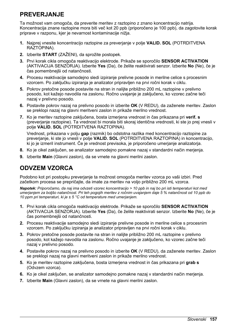 Preverjanje, Odvzem vzorca, Preverjanje) - glejte poglavje | Hach-Lange POLYMETRON 9240 Basic User Manual User Manual | Page 157 / 162