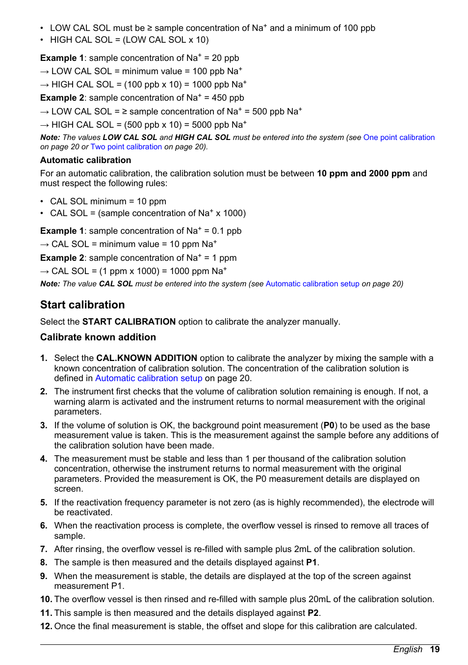 Start calibration, Calibrate known addition | Hach-Lange POLYMETRON 9240 Basic User Manual User Manual | Page 19 / 162