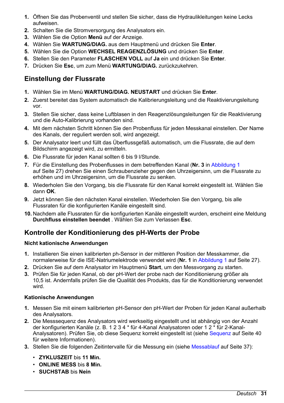 Einstellung der flussrate | Hach-Lange POLYMETRON 9240 Basic User Manual User Manual | Page 31 / 162