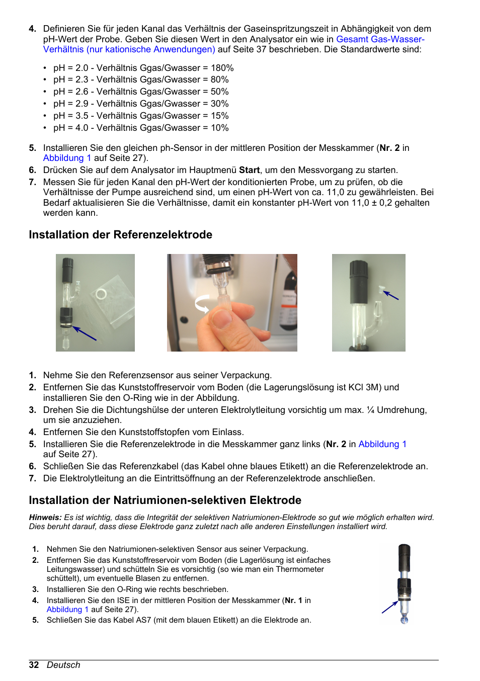 Installation der referenzelektrode, Installation der natriumionen-selektiven elektrode | Hach-Lange POLYMETRON 9240 Basic User Manual User Manual | Page 32 / 162