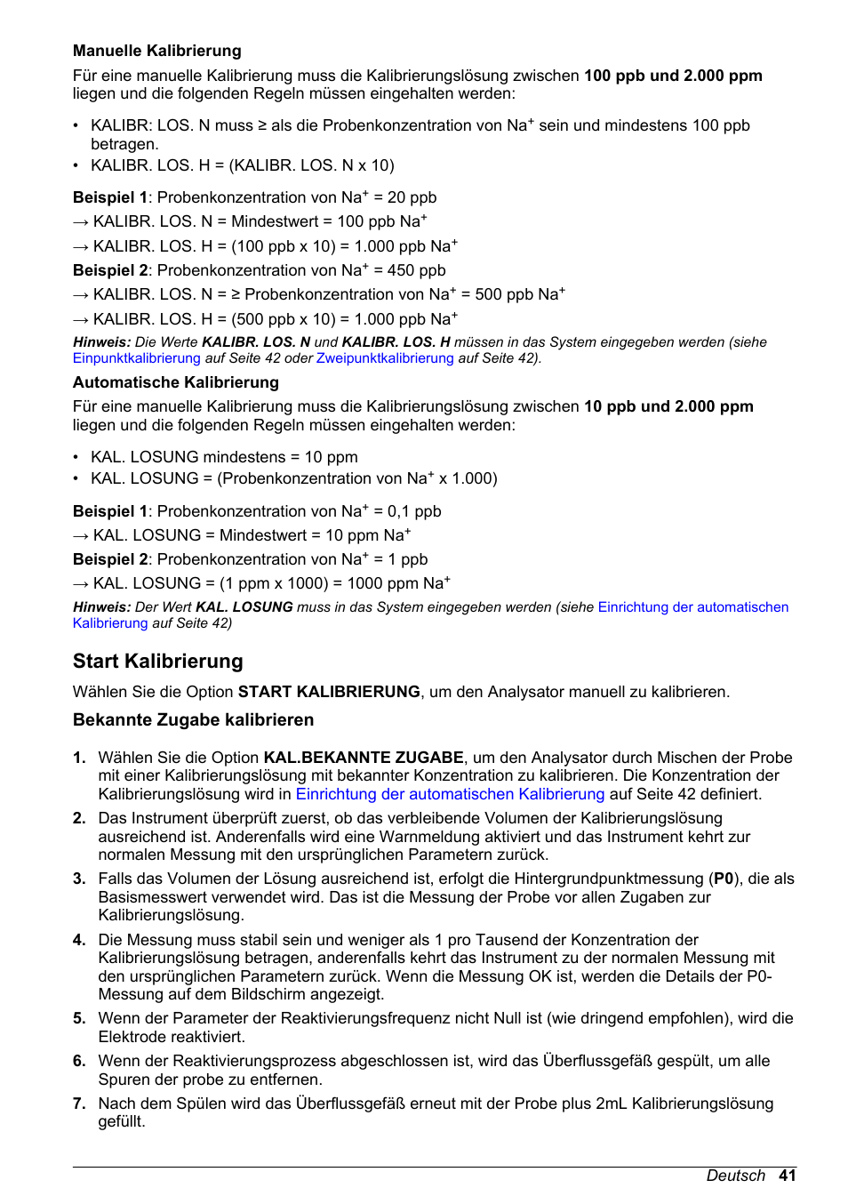 Start kalibrierung, Bekannte zugabe kalibrieren | Hach-Lange POLYMETRON 9240 Basic User Manual User Manual | Page 41 / 162