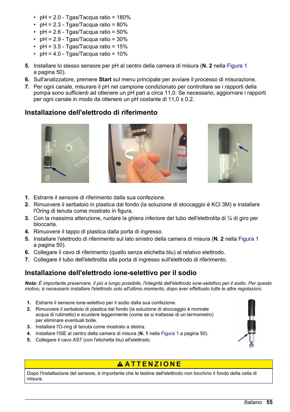 Installazione dell'elettrodo di riferimento | Hach-Lange POLYMETRON 9240 Basic User Manual User Manual | Page 55 / 162