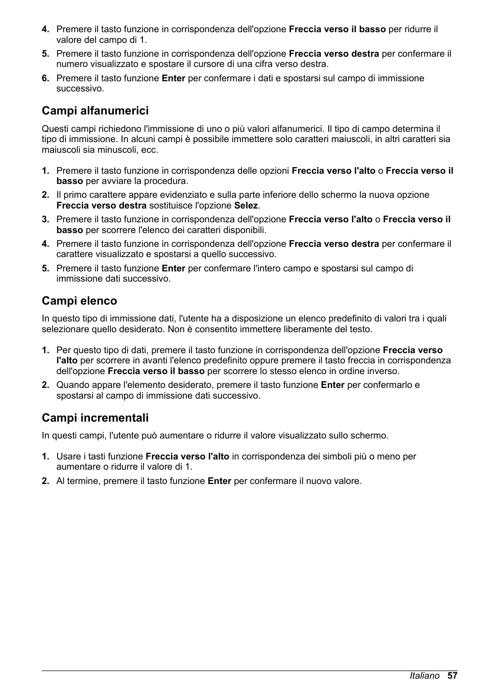 Campi alfanumerici, Campi elenco, Campi incrementali | Hach-Lange POLYMETRON 9240 Basic User Manual User Manual | Page 57 / 162