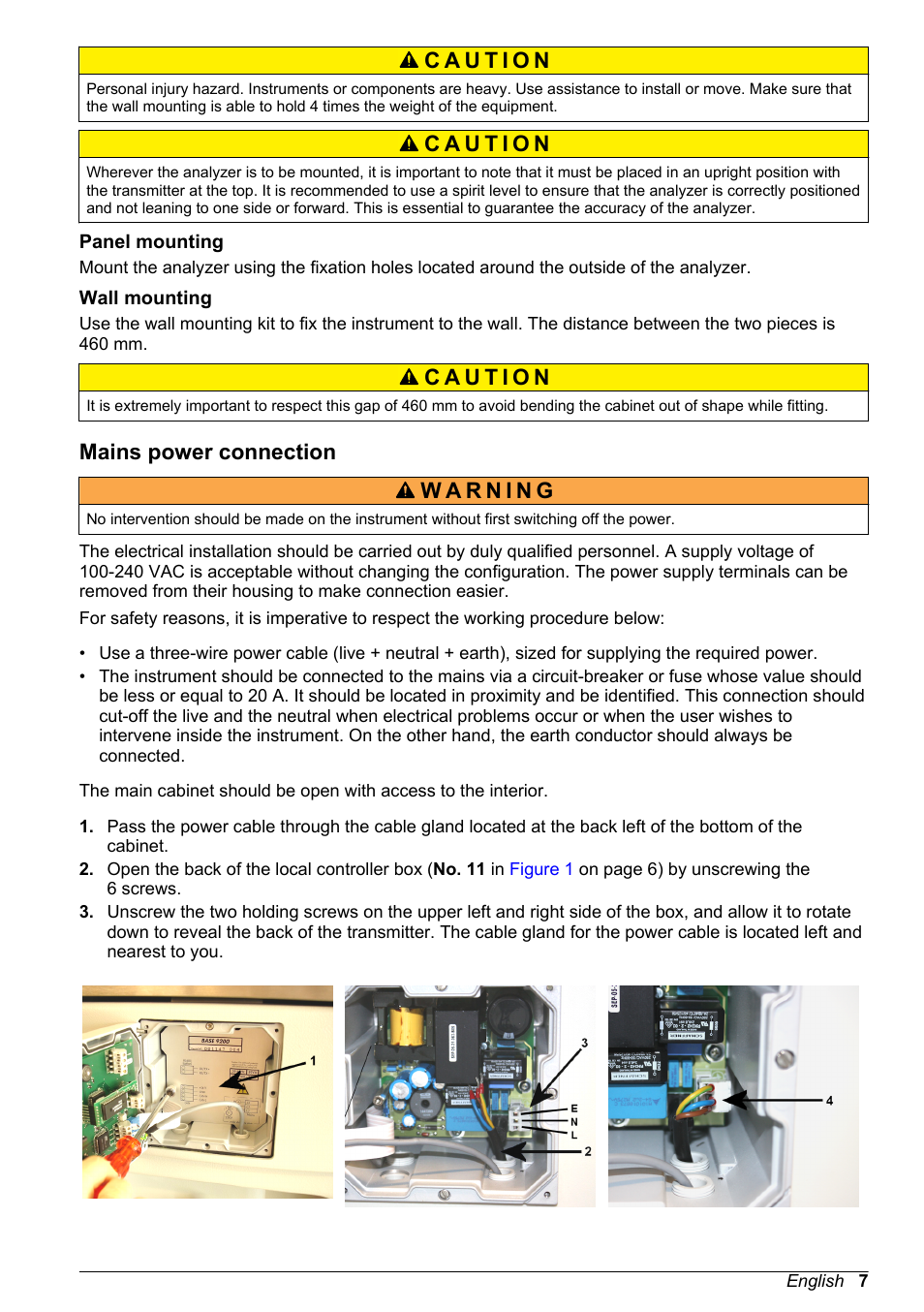 Panel mounting, Wall mounting, Mains power connection | Hach-Lange POLYMETRON 9240 Basic User Manual User Manual | Page 7 / 162