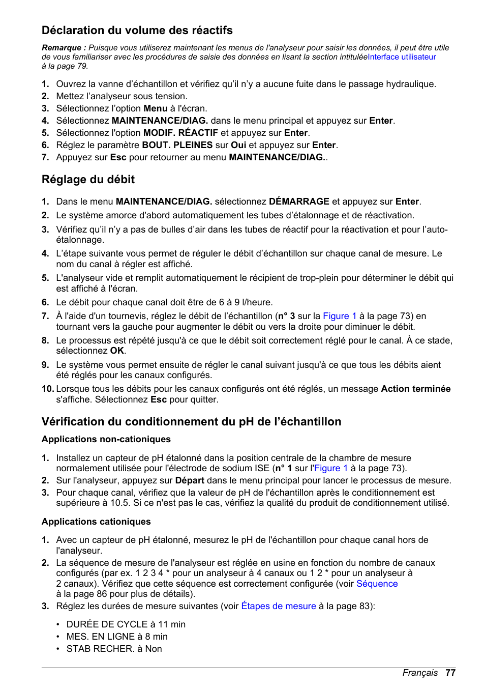 Déclaration du volume des réactifs, Réglage du débit | Hach-Lange POLYMETRON 9240 Basic User Manual User Manual | Page 77 / 162