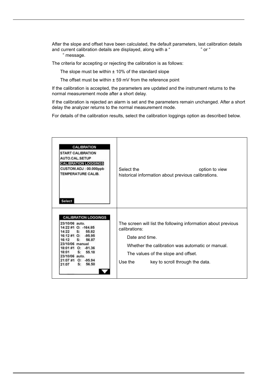 6 calibration results, 7 calibration loggings, 6 calibration results 8.7 calibration loggings | Hach-Lange POLYMETRON 9240 Operator Manual User Manual | Page 102 / 144