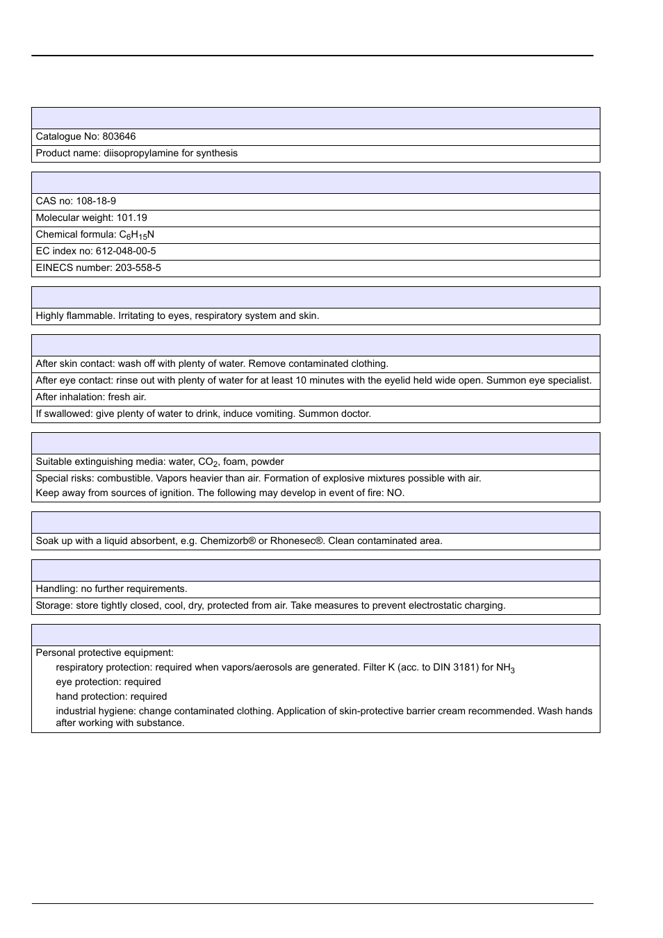 Section 13 material safety data sheets (msds), 1 diisopropylamine (dipa) | Hach-Lange POLYMETRON 9240 Operator Manual User Manual | Page 129 / 144