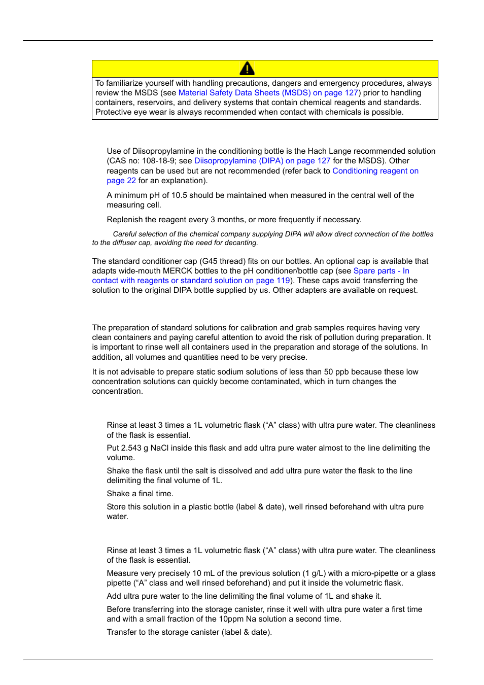 Section 14 reagent preparation, 1 conditioning reagent, 2 standard solutions | 1 conditioning reagent 14.2 standard solutions | Hach-Lange POLYMETRON 9240 Operator Manual User Manual | Page 139 / 144