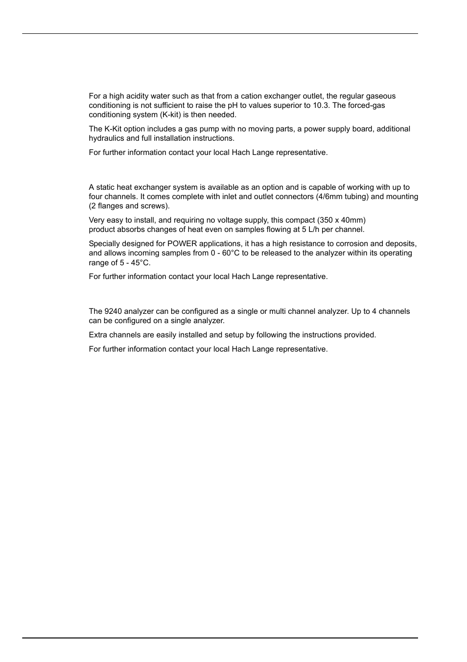11 available options, 1 k-kit (cationic), 2 static heat exchanger system | 3 extra channels | Hach-Lange POLYMETRON 9240 Operator Manual User Manual | Page 38 / 144