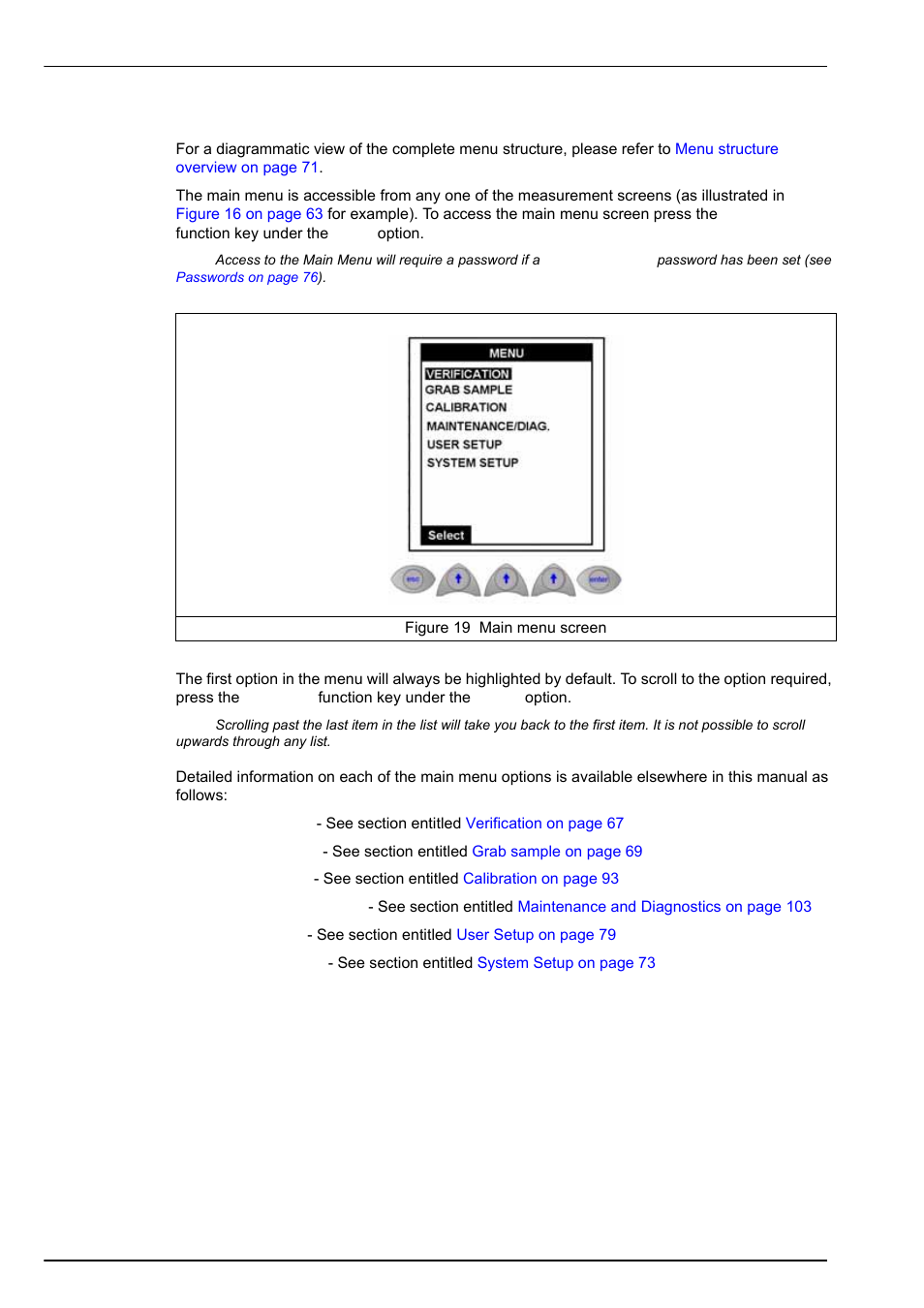 3 main menu, Menu screen as illustrated in, Operating instructions | Hach-Lange POLYMETRON 9240 Operator Manual User Manual | Page 68 / 144