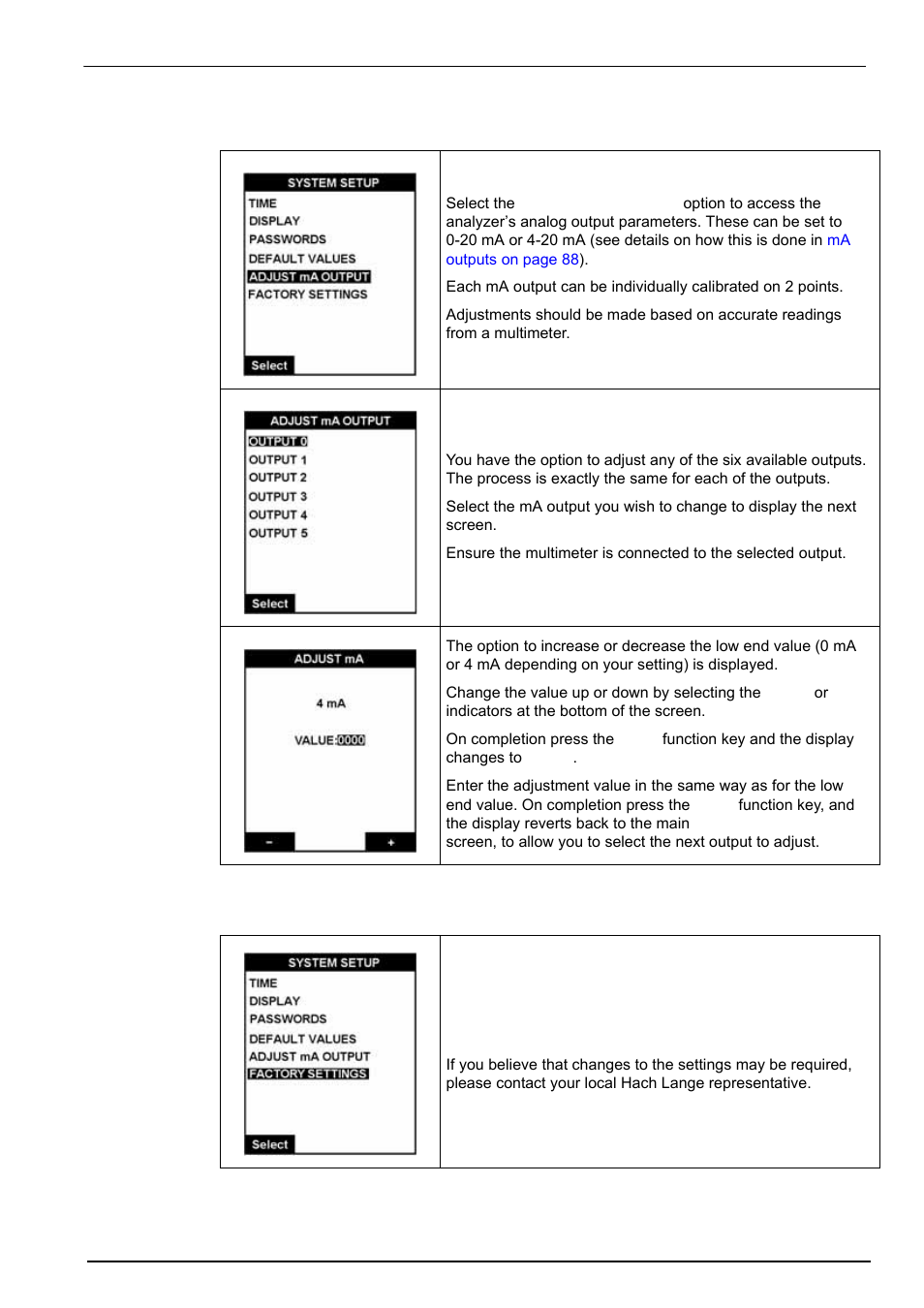 6 adjust ma output, 7 factory settings, 6 adjust ma output 6.7 factory settings | Hach-Lange POLYMETRON 9240 Operator Manual User Manual | Page 79 / 144