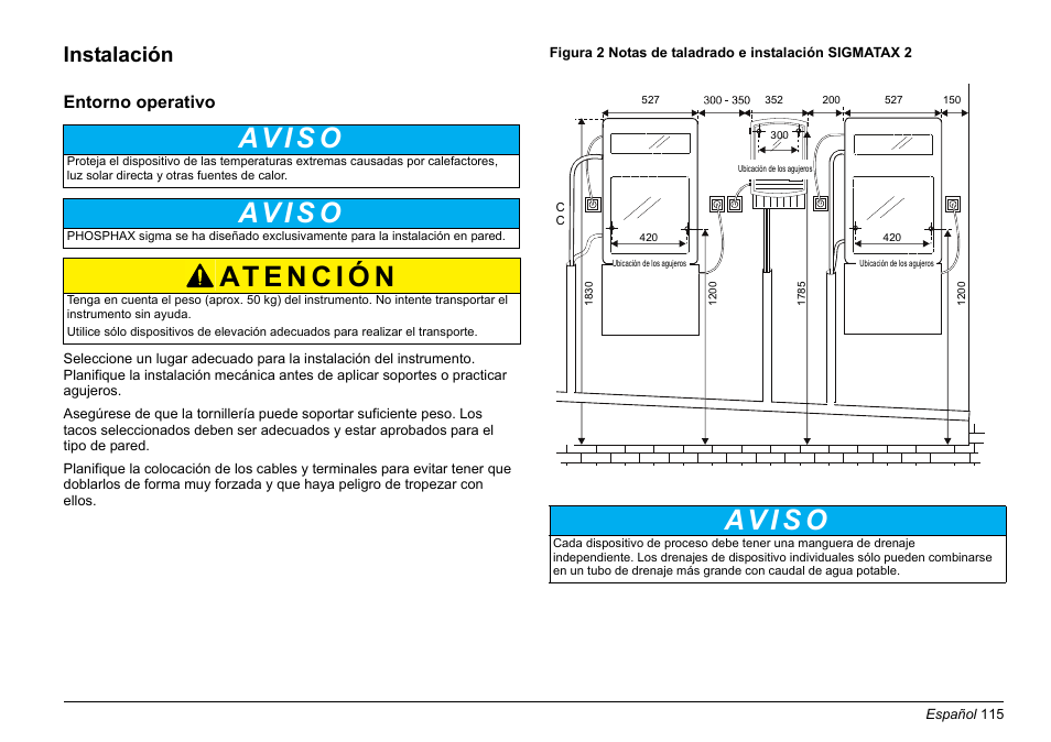 Av i s o, Instalación | Hach-Lange PHOSPHAX sigma Basic User Manual User Manual | Page 115 / 305