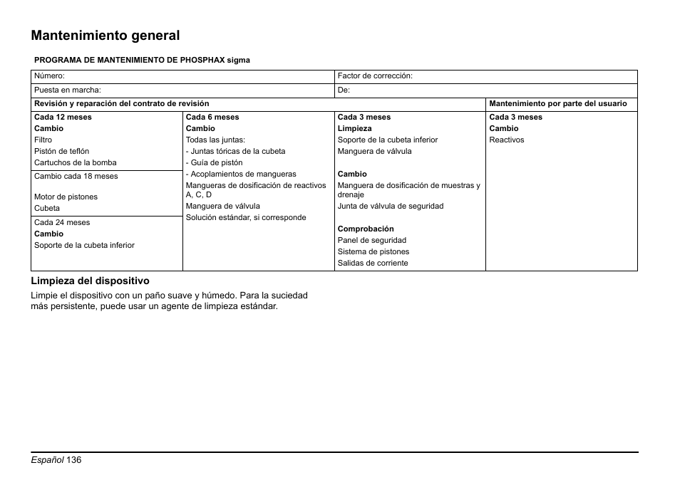 Mantenimiento general | Hach-Lange PHOSPHAX sigma Basic User Manual User Manual | Page 136 / 305