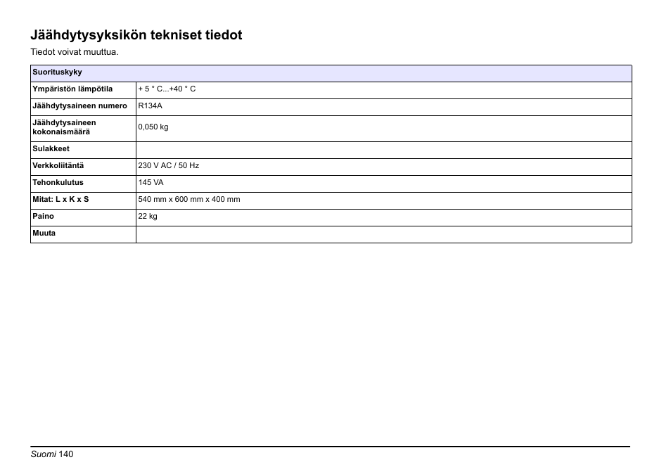 Jäähdytysyksikön tekniset tiedot | Hach-Lange PHOSPHAX sigma Basic User Manual User Manual | Page 140 / 305