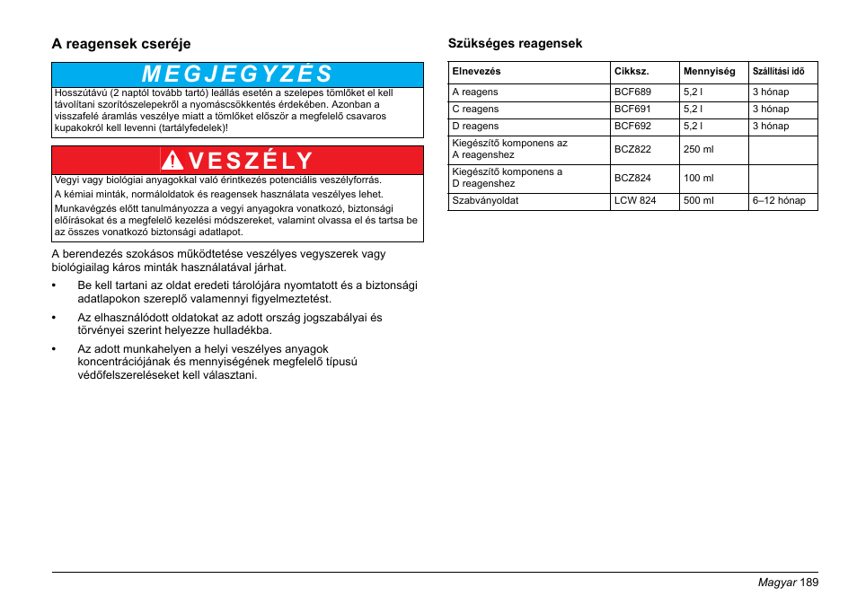 A reagensek cseréje fejezet, A reagensek, Cseréje fejezet | Sa be a, A rea, Gensek cseréje fejezet | Hach-Lange PHOSPHAX sigma Basic User Manual User Manual | Page 189 / 305