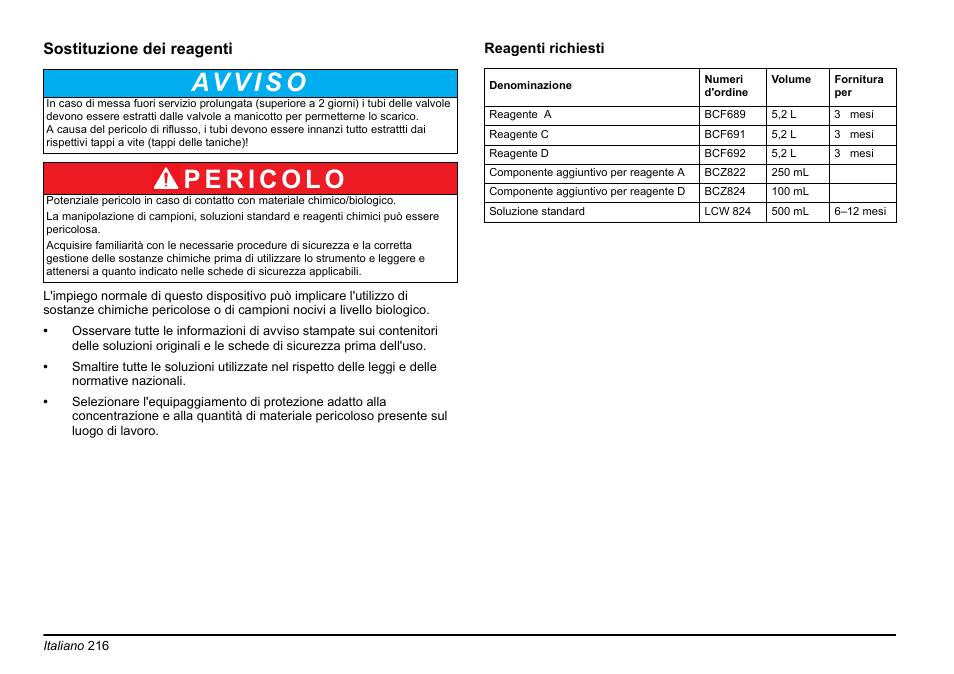Riferimento alla, Sezione sostituzione dei reagenti, Sezione sostitu | Zione dei reagenti | Hach-Lange PHOSPHAX sigma Basic User Manual User Manual | Page 216 / 305