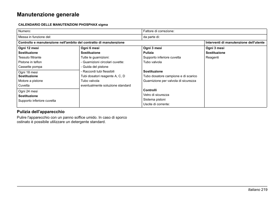 Manutenzione generale | Hach-Lange PHOSPHAX sigma Basic User Manual User Manual | Page 219 / 305
