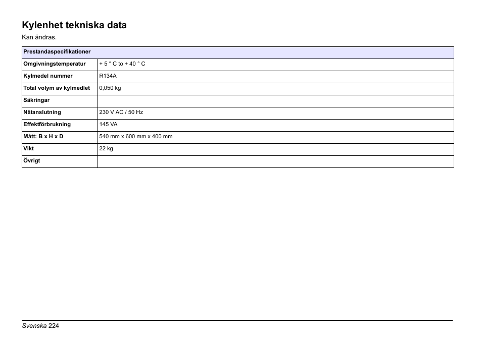 Kylenhet tekniska data | Hach-Lange PHOSPHAX sigma Basic User Manual User Manual | Page 224 / 305
