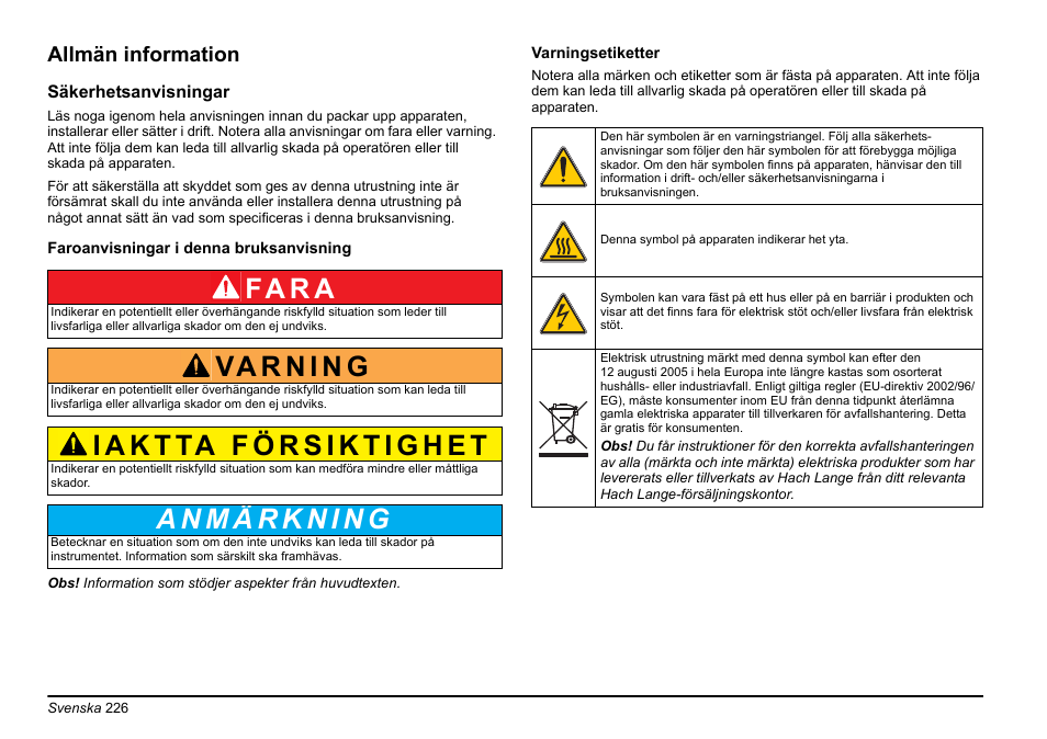 Fa r a, Allmän information | Hach-Lange PHOSPHAX sigma Basic User Manual User Manual | Page 226 / 305