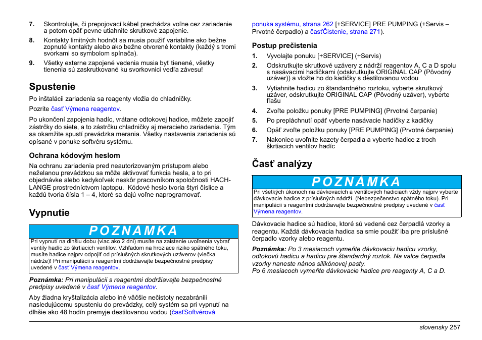 Spustenie, Vypnutie, Časť analýzy | Hach-Lange PHOSPHAX sigma Basic User Manual User Manual | Page 257 / 305