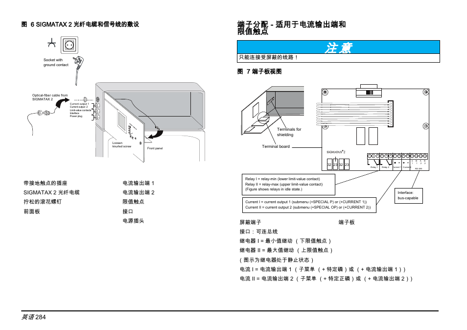 端子分配 - 适用于电流输出端和 限值触点, 图 7 端子板视图 | Hach-Lange PHOSPHAX sigma Basic User Manual User Manual | Page 284 / 305