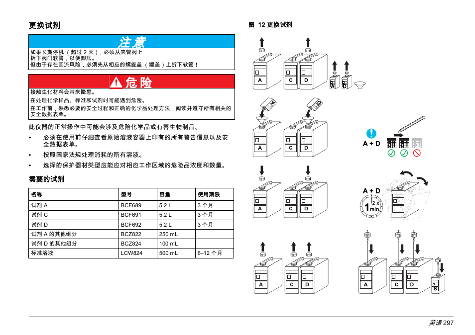 更换试剂 小节, 试剂 小节, 更换试剂 | Hach-Lange PHOSPHAX sigma Basic User Manual User Manual | Page 297 / 305