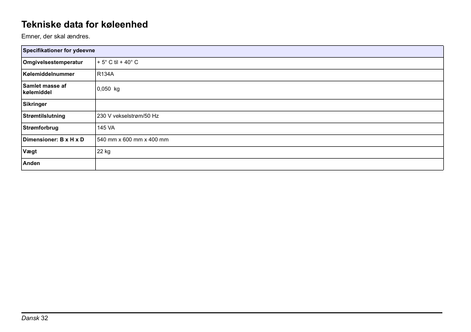 Tekniske data for køleenhed | Hach-Lange PHOSPHAX sigma Basic User Manual User Manual | Page 32 / 305