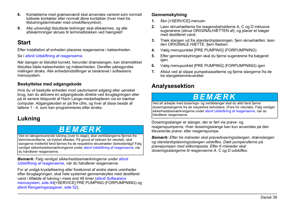 Start, Lukning, Analysesektion | Hach-Lange PHOSPHAX sigma Basic User Manual User Manual | Page 39 / 305
