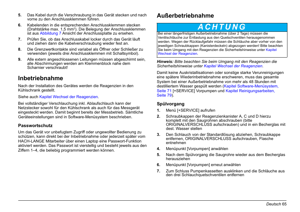 Inbetriebnahme, Außerbetriebnahme | Hach-Lange PHOSPHAX sigma Basic User Manual User Manual | Page 65 / 305