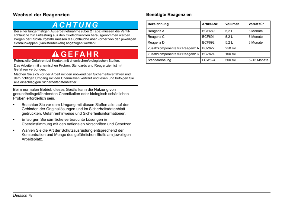 Kapitel wechsel der reagenzien, Kapitel, Wechsel der reagenzien | G e fa h r | Hach-Lange PHOSPHAX sigma Basic User Manual User Manual | Page 78 / 305
