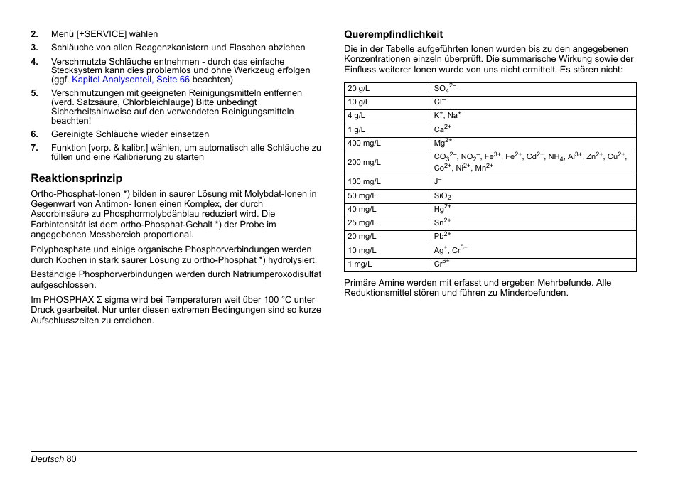 Reaktionsprinzip, Querempfindlichkeit | Hach-Lange PHOSPHAX sigma Basic User Manual User Manual | Page 80 / 305