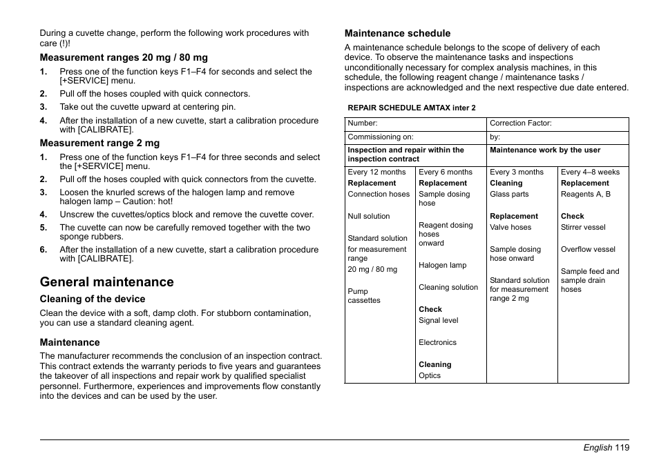 E-pumping and, Section general maintenance, General maintenance | Hach-Lange AMTAX inter2 Basic User Manual User Manual | Page 119 / 377