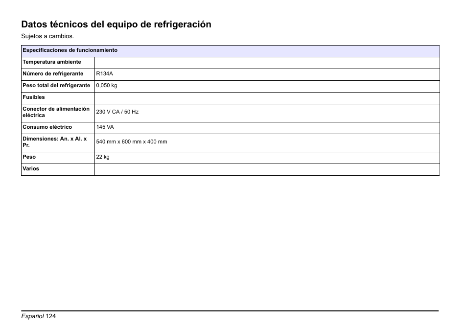 Datos técnicos del equipo de refrigeración | Hach-Lange AMTAX inter2 Basic User Manual User Manual | Page 124 / 377