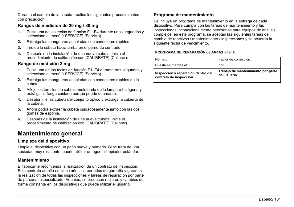 Mantenimiento general | Hach-Lange AMTAX inter2 Basic User Manual User Manual | Page 151 / 377