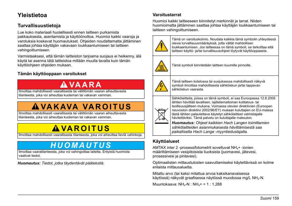 Va a r a, Yleistietoa | Hach-Lange AMTAX inter2 Basic User Manual User Manual | Page 159 / 377