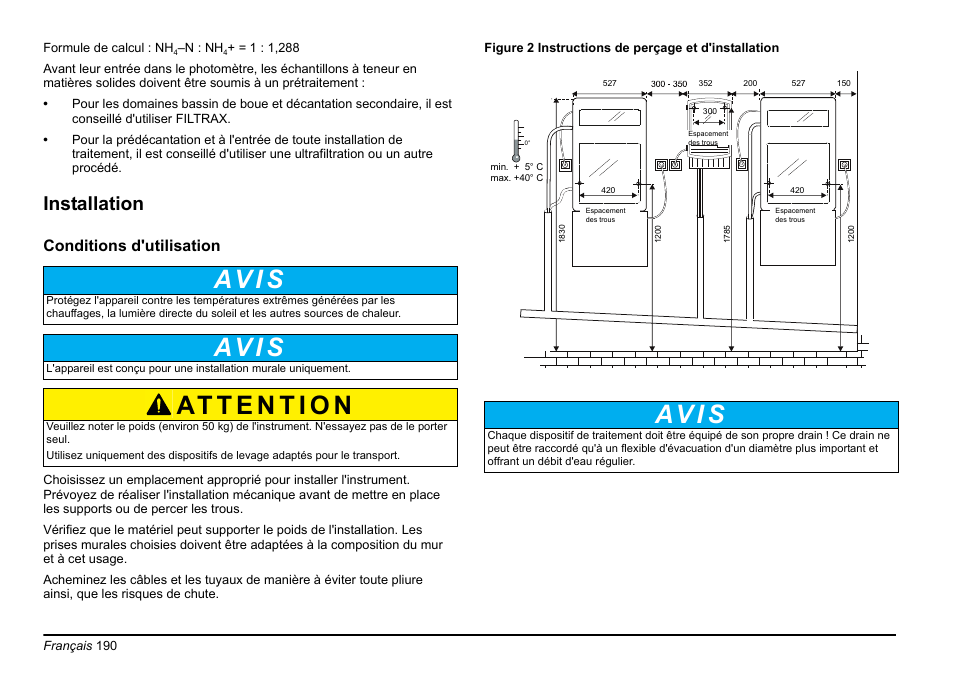 Av i s, Installation, Conditions d'utilisation | Hach-Lange AMTAX inter2 Basic User Manual User Manual | Page 190 / 377