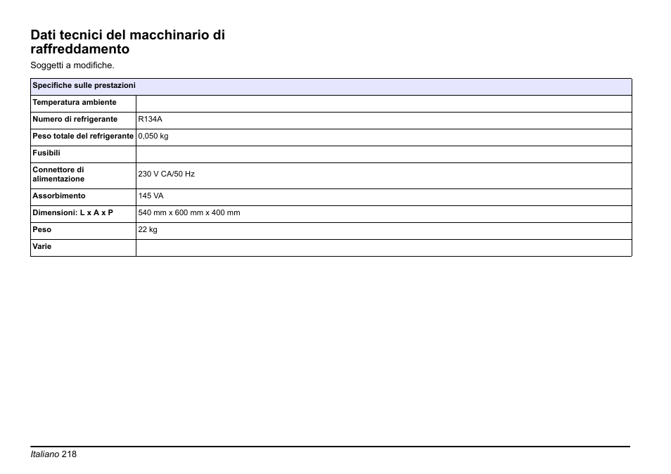 Dati tecnici del macchinario di raffreddamento | Hach-Lange AMTAX inter2 Basic User Manual User Manual | Page 218 / 377