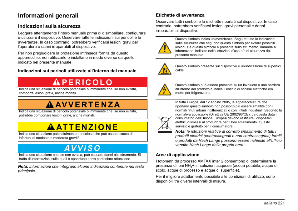 Informazioni generali | Hach-Lange AMTAX inter2 Basic User Manual User Manual | Page 221 / 377