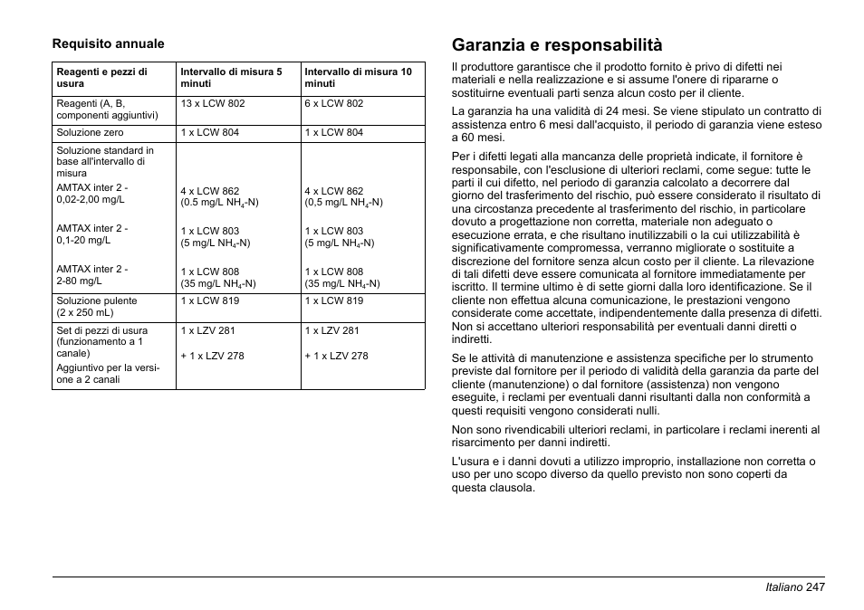 Garanzia e responsabilità | Hach-Lange AMTAX inter2 Basic User Manual User Manual | Page 247 / 377
