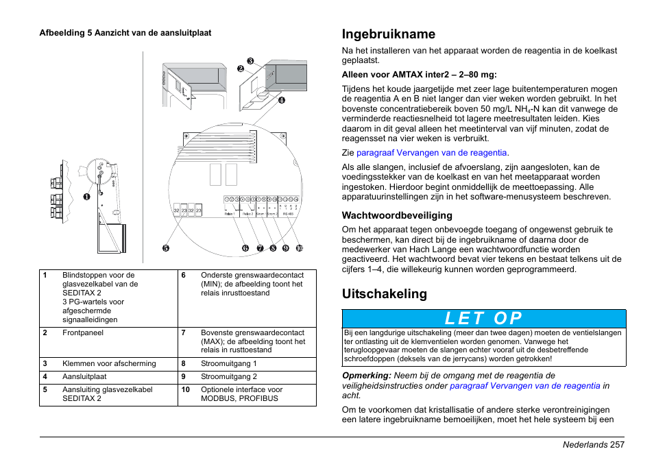 Ingebruikname, Uitschakeling | Hach-Lange AMTAX inter2 Basic User Manual User Manual | Page 257 / 377