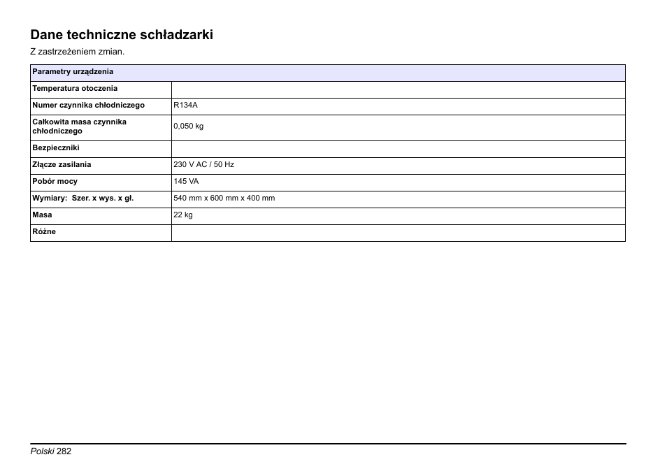 Dane techniczne schładzarki | Hach-Lange AMTAX inter2 Basic User Manual User Manual | Page 282 / 377