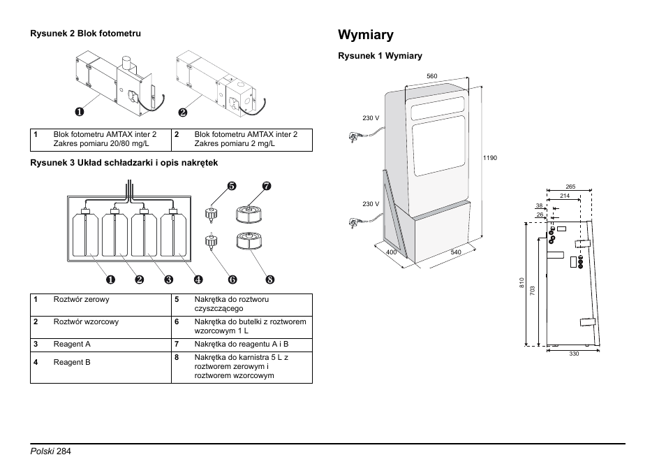 Wymiary | Hach-Lange AMTAX inter2 Basic User Manual User Manual | Page 284 / 377