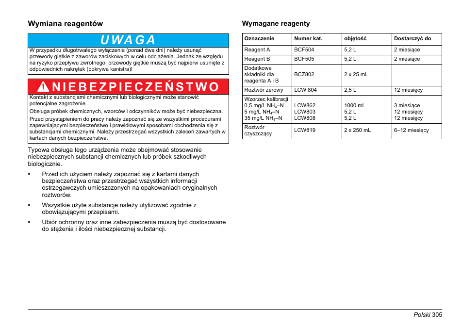 Patrz, Rozdział wymiana reagentów, Rozdział wymiana | Reagentów, Zobacz, U wa g a | Hach-Lange AMTAX inter2 Basic User Manual User Manual | Page 305 / 377
