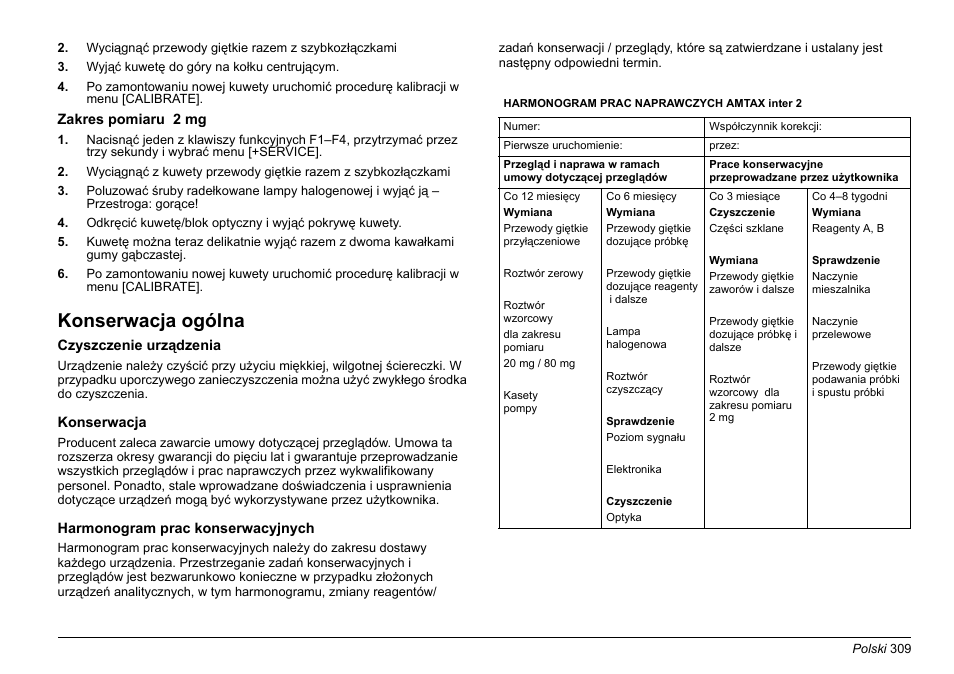 Vice] i, Rozdział konserwacja ogólna, Konserwacja ogólna | Hach-Lange AMTAX inter2 Basic User Manual User Manual | Page 309 / 377