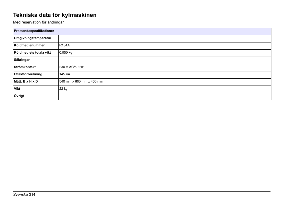 Tekniska data för kylmaskinen | Hach-Lange AMTAX inter2 Basic User Manual User Manual | Page 314 / 377